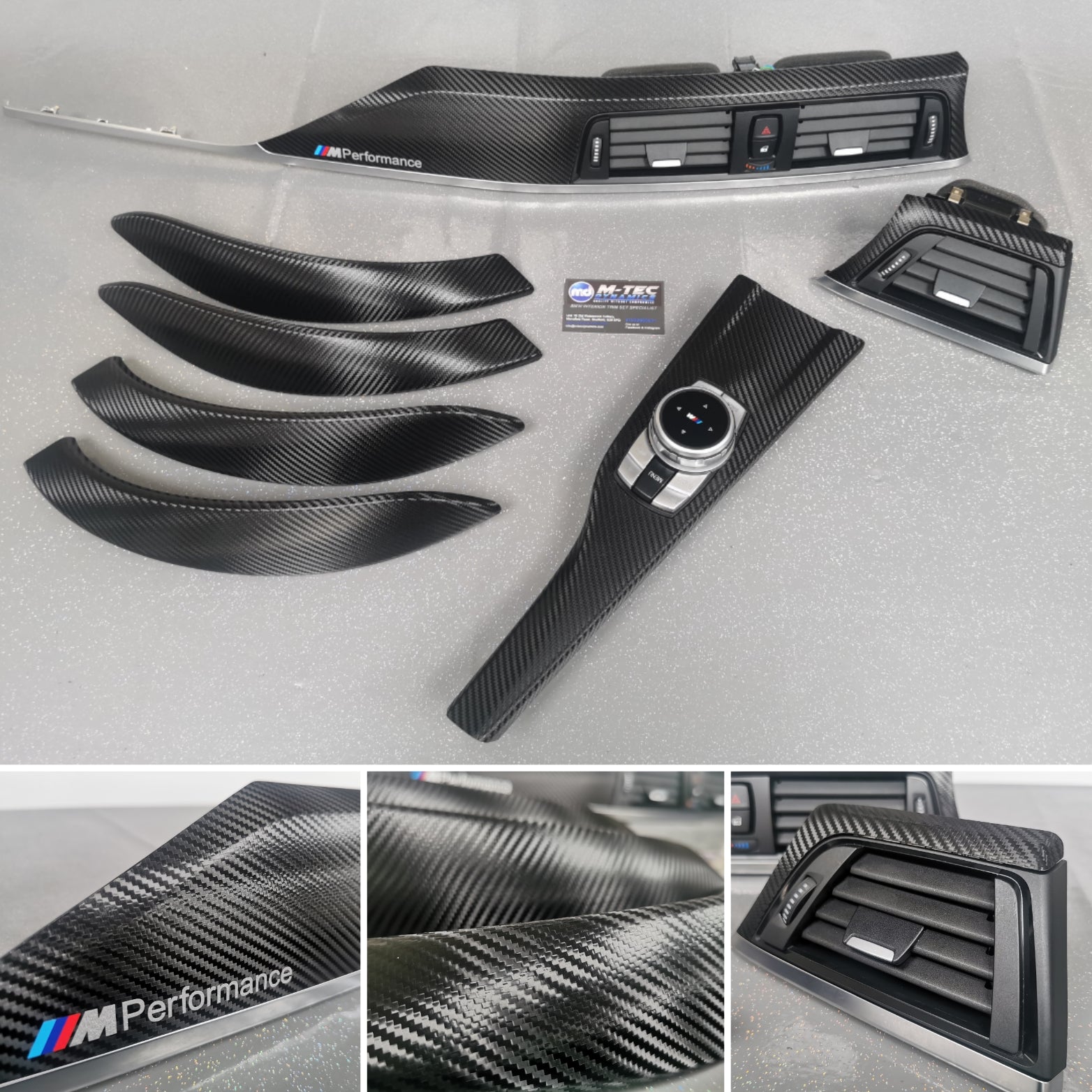 BMW F30 F80 M3 3-SERIES INTERIOR TRIM SET - DEEP TEXTURED GLOSSY CARBON / SILVER ACCENT (MTD-TEX)